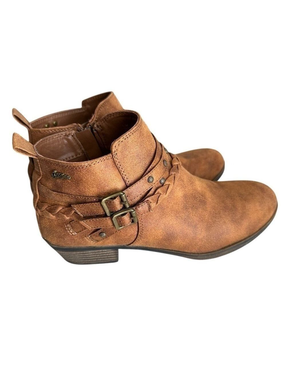 Sugar Tinworker Cognac Faux Suede Heeled Brown Zip Up Ankle Booties Women’s 8.5M - Picture 4 of 9